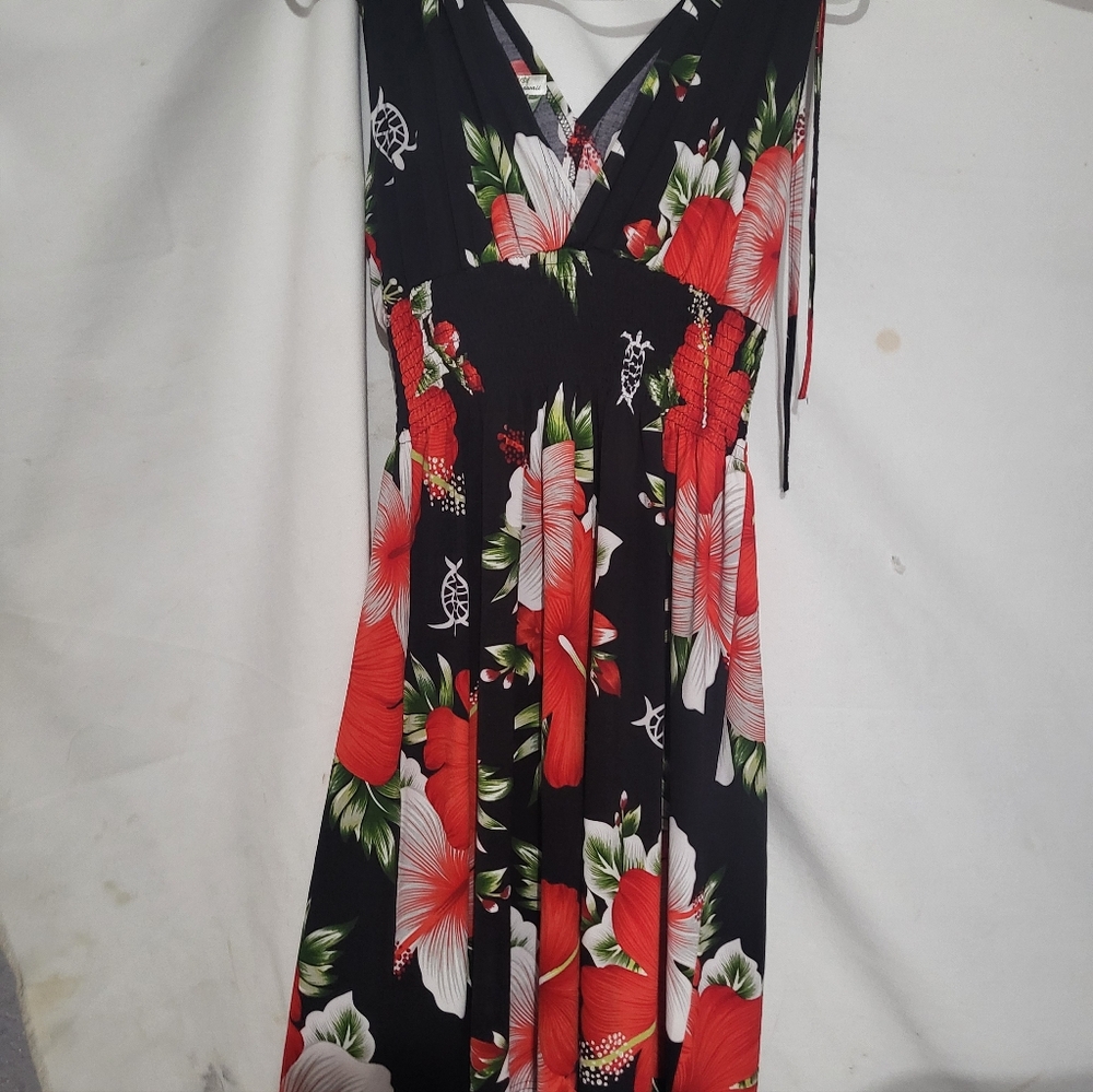Tropical Floral Maxi Dress in Black and Red